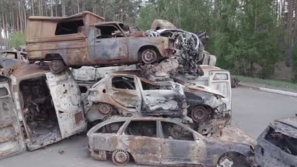 Questo Video Mostra Una Discarica Auto Sparate Bruciate Nel Distretto — Video Stock