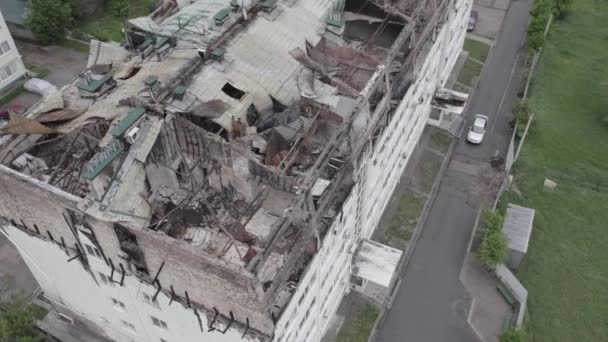 Este Vídeo Mostra Edifício Devastado Pela Guerra Stoyanka Distrito Bucha — Vídeo de Stock