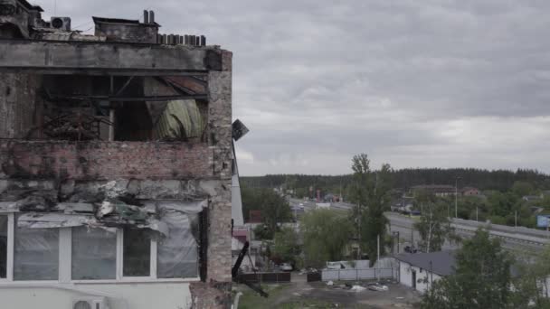 Este Vídeo Mostra Edifício Devastado Pela Guerra Stoyanka Distrito Bucha — Vídeo de Stock