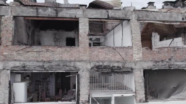 Цьому Відео Зображено Зруйновану Війною Будівлю Стоянці Район Буча Україна — стокове відео