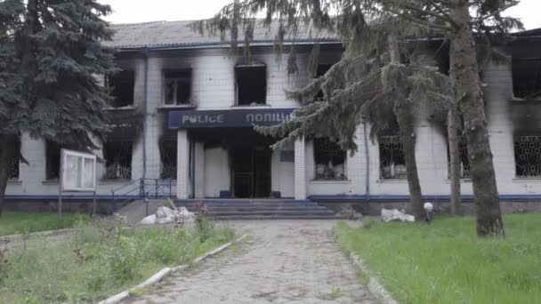 Deze Stockvideo Toont Nasleep Van Oorlog Oekraïne Het Vernielde Verbrande — Stockvideo