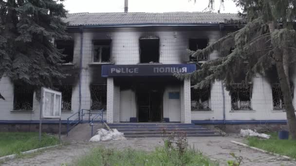 Denne Videoen Viser Ettervirkningene Krigen Ukraina Den Ødelagte Brente Bygningen – stockvideo