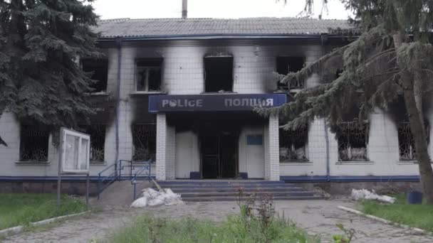 Este Video Muestra Las Secuelas Guerra Ucrania Edificio Destruido Quemado — Vídeo de stock