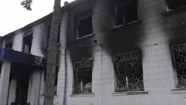 Questo Video Mostra Conseguenze Della Guerra Ucraina Edificio Distrutto Bruciato — Video Stock