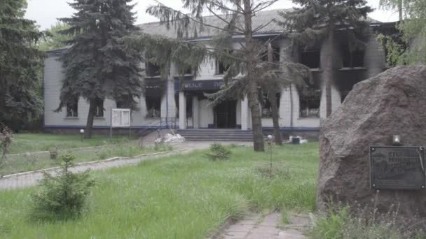 Questo Video Mostra Conseguenze Della Guerra Ucraina Edificio Distrutto Bruciato — Video Stock