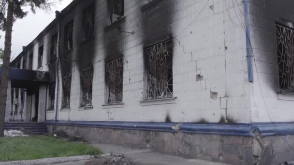 Questo Video Mostra Conseguenze Della Guerra Ucraina Edificio Distrutto Bruciato — Video Stock