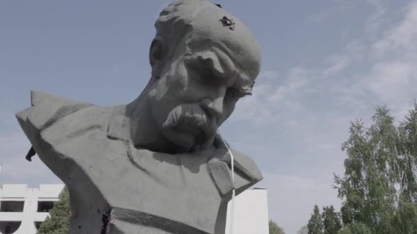 Denna Video Visar Den Skjutna Monument Taras Shevchenko Borodyanka Ukraina — Stockvideo