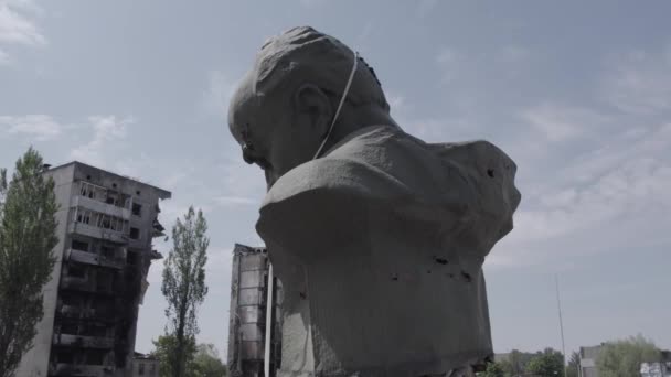 Este Vídeo Mostra Monumento Tiro Taras Shevchenko Borodyanka Ucrânia Durante — Vídeo de Stock