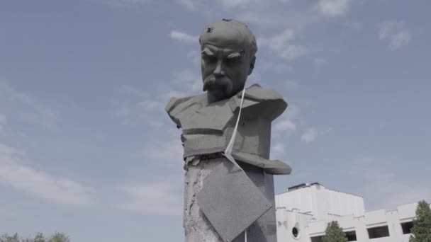 Este Vídeo Mostra Monumento Tiro Taras Shevchenko Borodyanka Ucrânia Durante — Vídeo de Stock