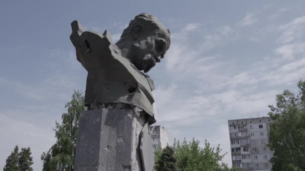 Este Vídeo Mostra Monumento Tiro Taras Shevchenko Borodyanka Ucrânia Durante — Vídeo de Stock