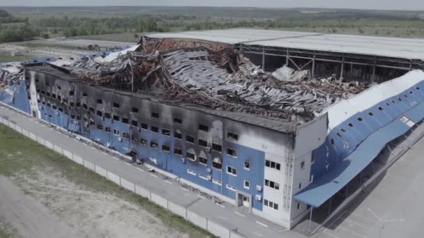 Esta Imagen Muestra Una Vista Aérea Almacén Destruido Bucha Ucrania — Vídeos de Stock