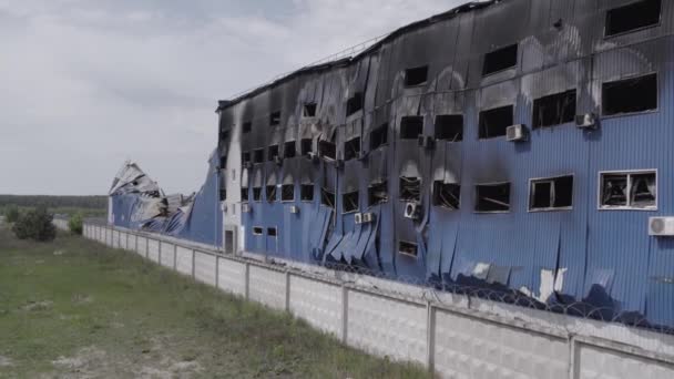 Esta Imagem Mostra Uma Vista Aérea Armazém Destruído Bucha Ucrânia — Vídeo de Stock