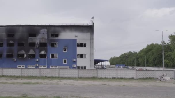 Esta Imagem Mostra Uma Vista Aérea Armazém Destruído Bucha Ucrânia — Vídeo de Stock