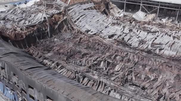 Esta Imagen Muestra Una Vista Aérea Almacén Destruido Bucha Ucrania — Vídeos de Stock