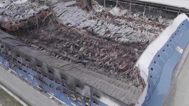 Deze Afbeelding Toont Een Luchtfoto Van Een Verwoest Magazijn Bucha — Stockvideo
