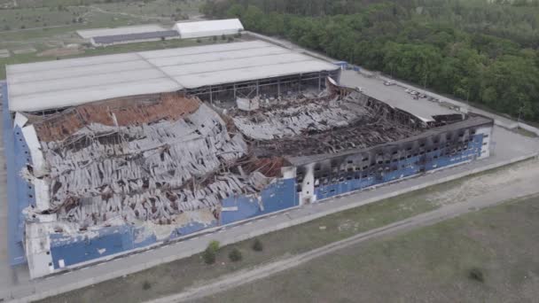 Cette Image Montre Une Vue Aérienne Entrepôt Détruit Bucha Ukraine — Video