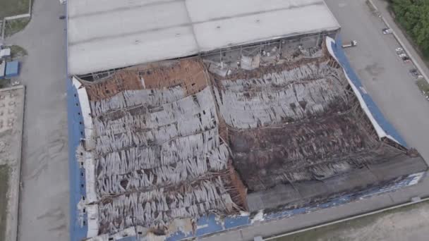 Tento Obrázek Ukazuje Letecký Pohled Zničený Sklad Bucha Ukrajina Během — Stock video