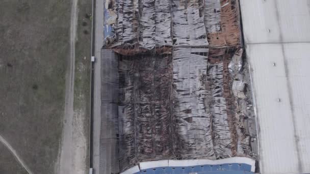Tento Obrázek Ukazuje Letecký Pohled Zničený Sklad Bucha Ukrajina Během — Stock video