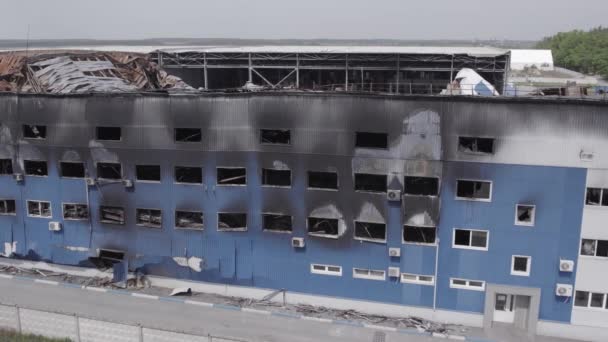 Esta Imagen Muestra Una Vista Aérea Almacén Destruido Bucha Ucrania — Vídeo de stock