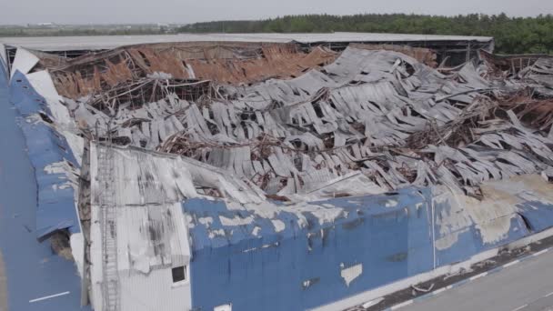 Stock Image Shows Aerial View Destroyed Warehouse Bucha Ukraine War — Stock Video