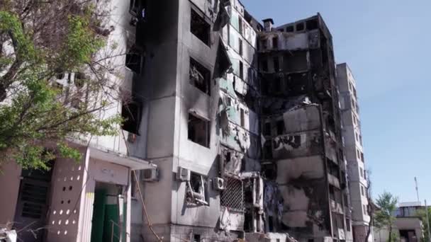 Este Video Muestra Edificio Residencial Destruido Durante Guerra Ucrania Borodyanka — Vídeos de Stock