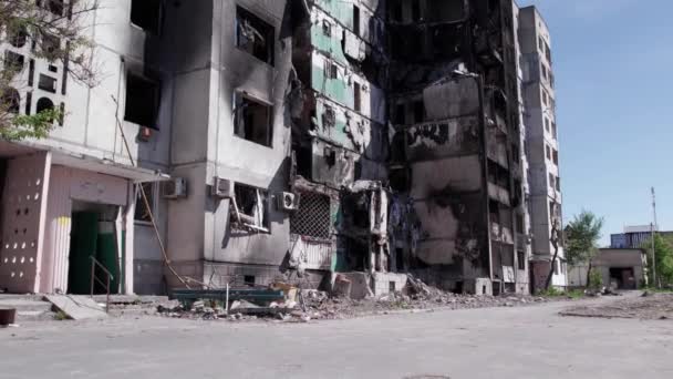 Este Vídeo Mostra Edifício Residencial Destruído Durante Guerra Ucrânia Borodyanka — Vídeo de Stock