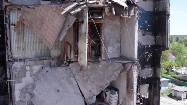Stock Video Shows Destroyed Residential Building War Ukraine Borodyanka Bucha — Stock Video
