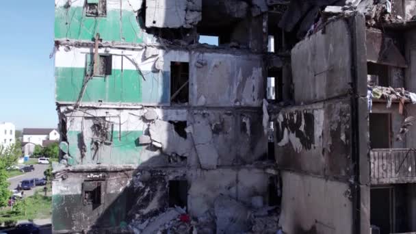 Stock Video Shows Destroyed Residential Building War Ukraine Borodyanka Bucha — Stock Video