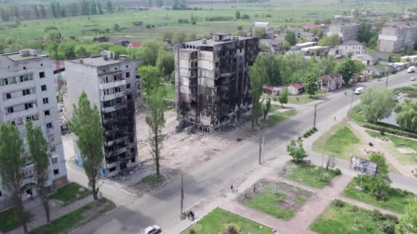 Este Vídeo Mostra Edifício Residencial Destruído Durante Guerra Ucrânia Borodyanka — Vídeo de Stock