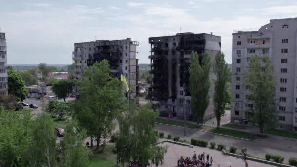 Este Video Muestra Edificio Residencial Destruido Durante Guerra Ucrania Borodyanka — Vídeo de stock