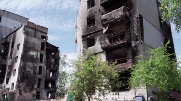 Este Video Muestra Edificio Residencial Destruido Durante Guerra Ucrania Borodyanka — Vídeos de Stock