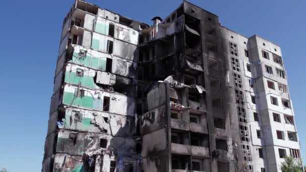 Toto Video Ukazuje Zničenou Obytnou Budovu Během Války Ukrajině Borodyance — Stock video