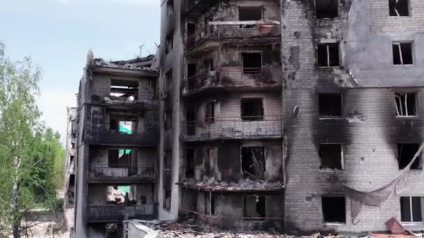 Nagranie Pokazuje Zniszczony Budynek Mieszkalny Podczas Wojny Ukrainie Borodyance Okręg — Wideo stockowe