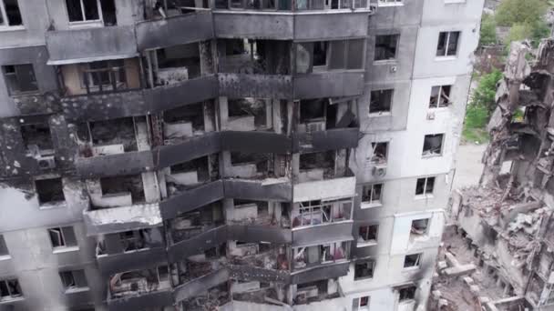 Este Vídeo Mostra Edifício Residencial Destruído Durante Guerra Ucrânia Borodyanka — Vídeo de Stock