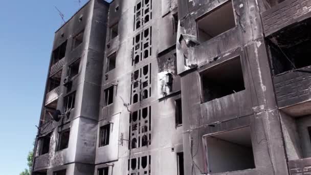 Stock Video Shows Destroyed Residential Building War Ukraine Borodyanka Bucha — Stock Video