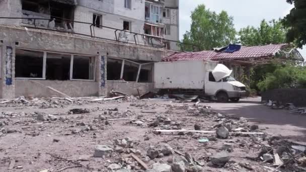Questo Video Mostra Edificio Residenziale Distrutto Durante Guerra Ucraina Nel — Video Stock