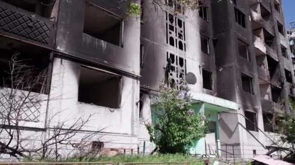 Stock Video Shows Destroyed Residential Building War Ukraine Borodyanka Bucha — Stock Video