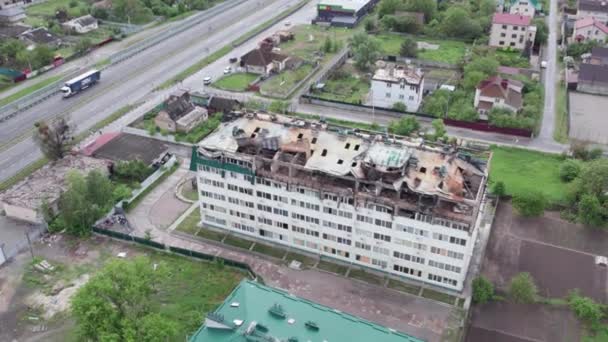 Este Vídeo Mostra Edifício Devastado Pela Guerra Stoyanka Distrito Bucha — Vídeo de Stock