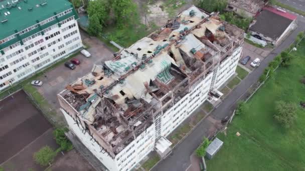 Nagranie Pokazuje Rozdarty Wojną Budynek Stojance Dystrykt Bucha Ukraina — Wideo stockowe