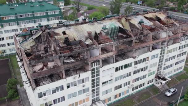 Este Video Muestra Edificio Devastado Por Guerra Stoyanka Distrito Bucha — Vídeo de stock