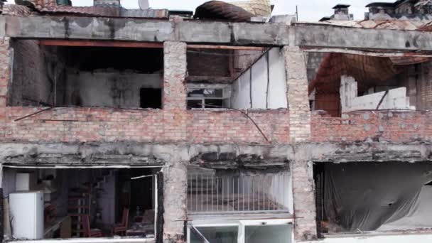 Este Video Muestra Edificio Devastado Por Guerra Stoyanka Distrito Bucha — Vídeo de stock