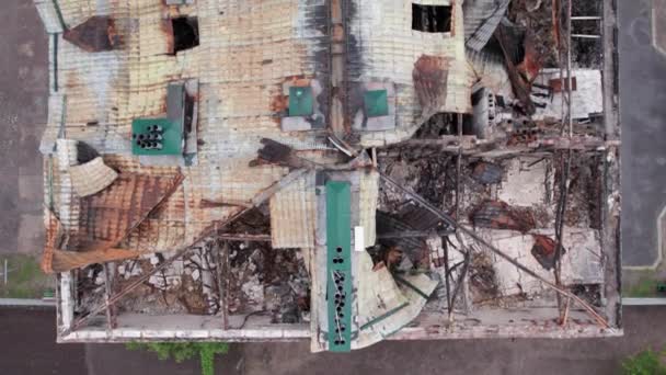 Этом Видео Видно Разрушенное Войной Здание Стоянке Киевской Области — стоковое видео