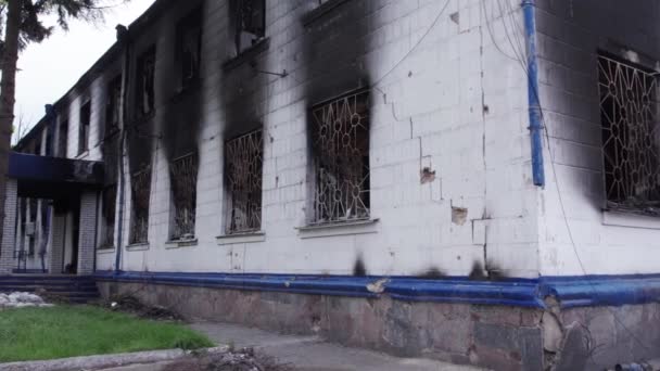 Este Video Muestra Las Secuelas Guerra Ucrania Edificio Destruido Quemado — Vídeos de Stock