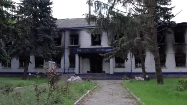 Este Video Muestra Las Secuelas Guerra Ucrania Edificio Destruido Quemado — Vídeos de Stock