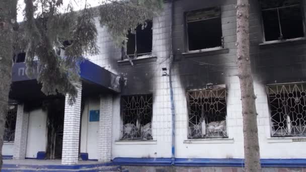 Cette Vidéo Montre Les Conséquences Guerre Ukraine Bâtiment Détruit Incendié — Video