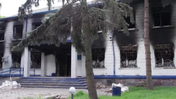 Questo Video Mostra Conseguenze Della Guerra Ucraina Edificio Distrutto Bruciato — Video Stock