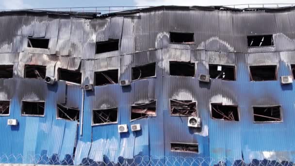 Questa Immagine Mostra Una Vista Aerea Magazzino Distrutto Bucha Ucraina — Video Stock