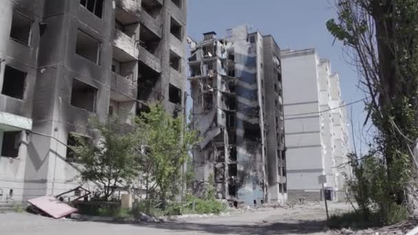 Cette Vidéo Montre Guerre Ukraine Bâtiment Résidentiel Détruit Borodyanka District — Video