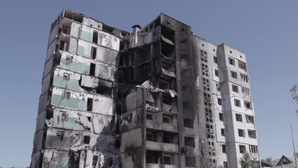 Ten Film Przedstawia Wojnę Ukrainie Zniszczony Budynek Mieszkalny Borodyance Powiat — Wideo stockowe