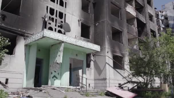 Cette Vidéo Montre Guerre Ukraine Bâtiment Résidentiel Détruit Borodyanka District — Video